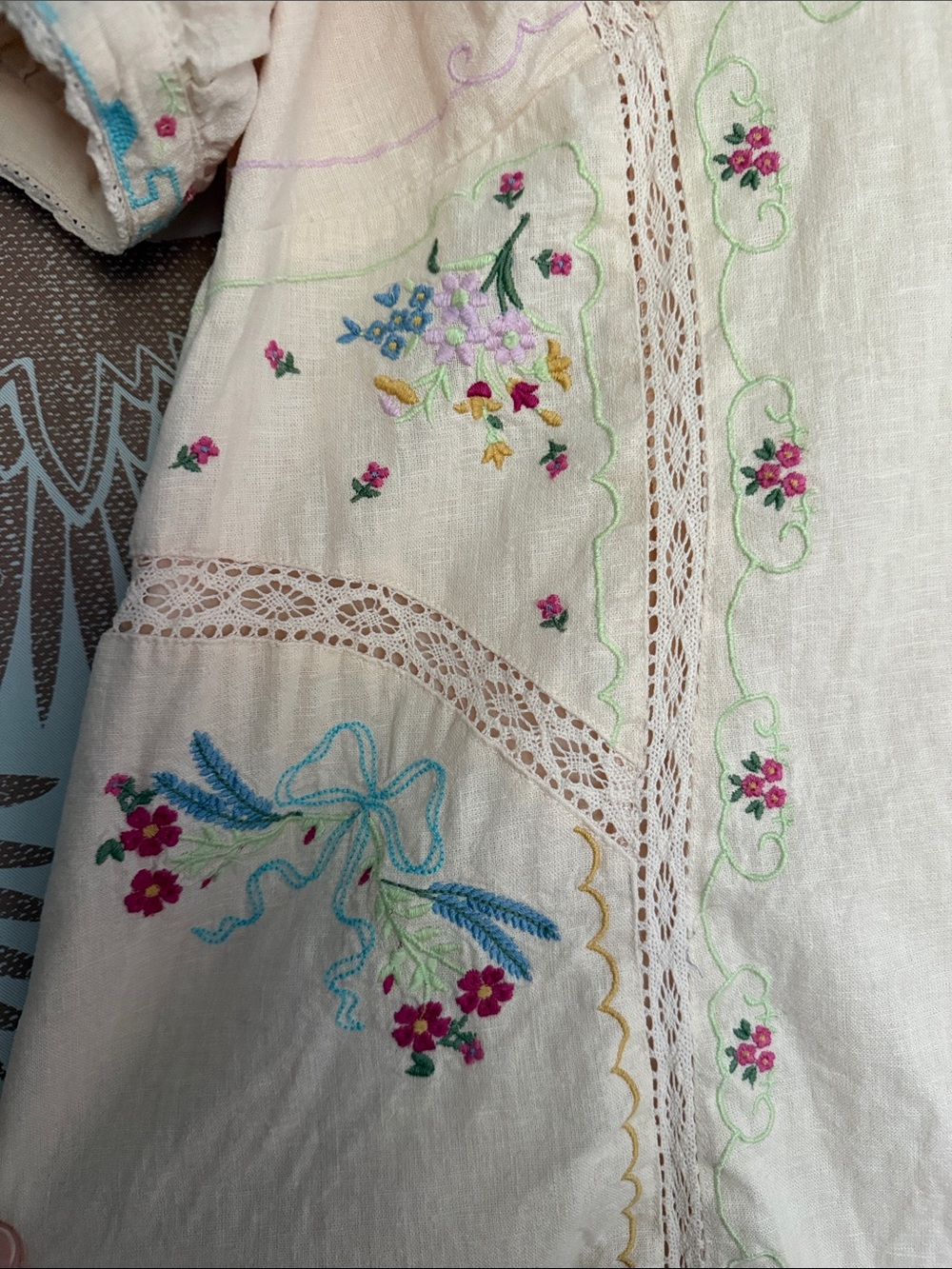 Anthropologie linen embroidered crochet dress 20w 2x - Picture 9 of 16